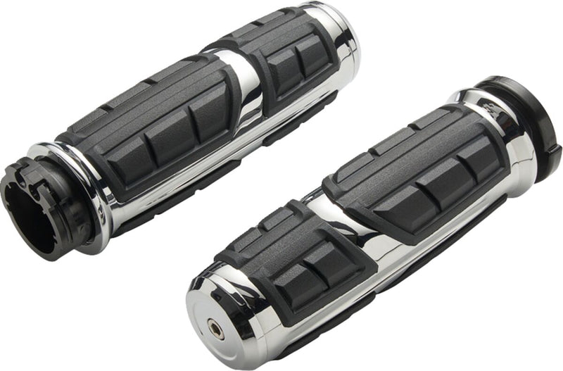 Ciro Chicane™ Grips for 2023-2026 Harley-Davidson Chrome Silver Closed End No Flange Aluminium Rubber Pair