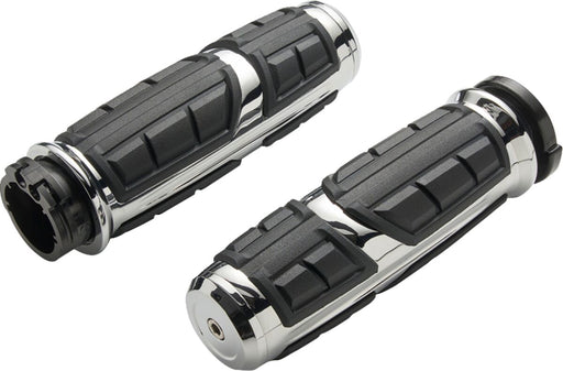Ciro Chicane™ Grips for 2023-2026 Harley-Davidson Chrome Silver Closed End No Flange Aluminium Rubber Pair