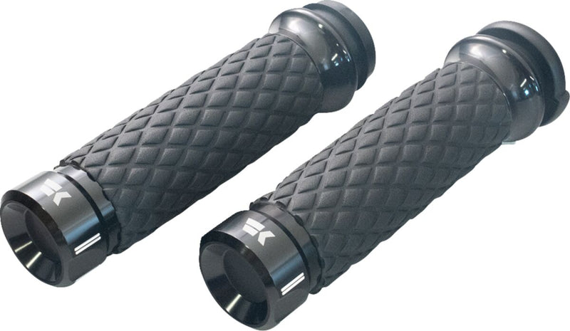 Khrome Werks Klassic Grips for 2008-2025 Harley-Davidson Custom Contour Black Closed End Diamond Knurled Aluminium Pair