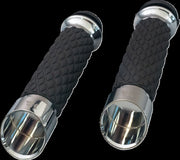Khrome Werks Edge Grips for 2008-2025 Harley-Davidson Custom Contour Chrome Silver Closed End Diamond Knurled Aluminium Rubber Pair