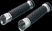 Khrome Werks Edge Grips for 2008-2025 Harley-Davidson Custom Contour Chrome Silver Closed End Diamond Knurled Aluminium Rubber Pair