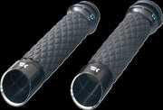 Khrome Werks Edge Grips for 2008-2025 Harley-Davidson Custom Contour Black Closed End Diamond Knurled Aluminium Rubber Pair