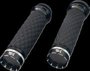 Khrome Werks Tracer Grips for 2008-2025 Harley-Davidson Custom Contour Black Closed End Diamond Knurled Aluminium Rubber Pair