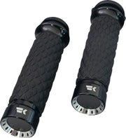 Khrome Werks Turbine Grips for 2008-2025 Harley-Davidson Custom Contour Black Closed End Diamond Knurled Aluminium Rubber Pair