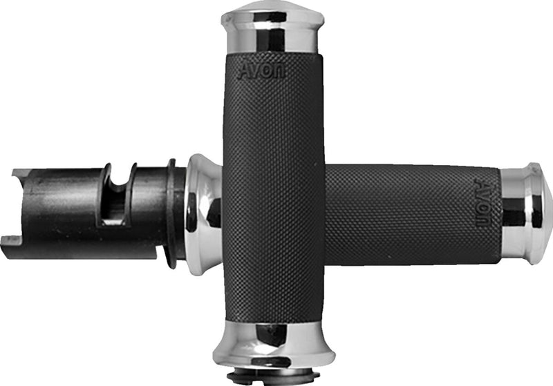 Avon Grips Custom Contour Grips for 2023-2026 Harley-Davidson Black Chrome Silver Closed End Diamond Knurled Aluminium Rubber Pair