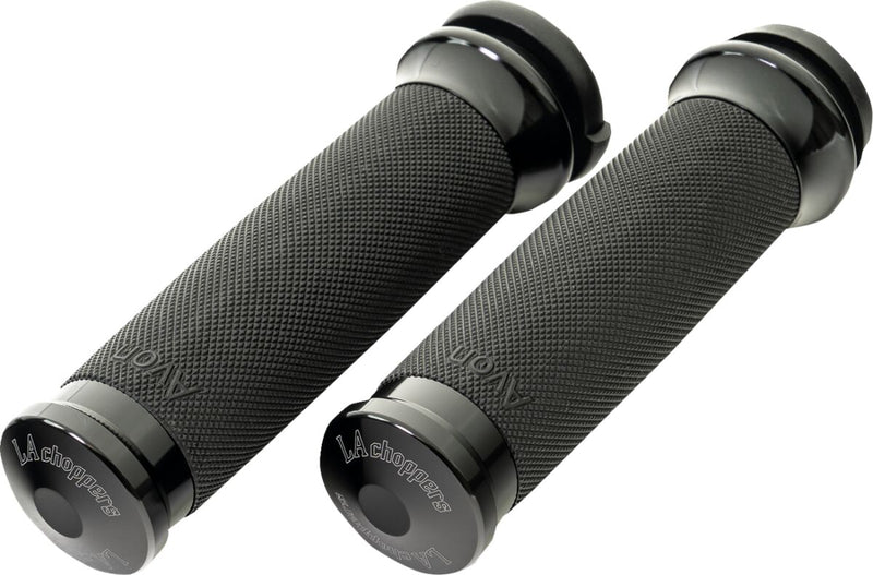 LA Choppers County Line Grips for 2007-2024 Harley-Davidson Anodised Black Closed End Throttle-By-Wire Billet Aluminium Pair