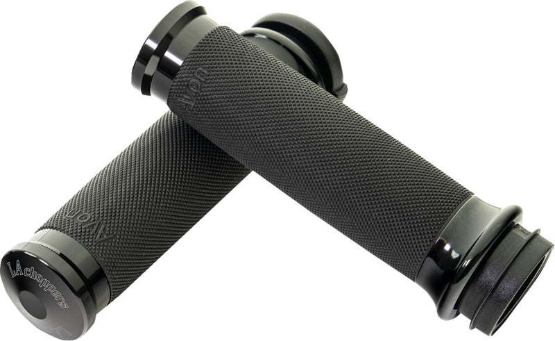 LA Choppers County Line Grips for 2007-2024 Harley-Davidson Anodised Black Closed End Throttle-By-Wire Billet Aluminium Pair