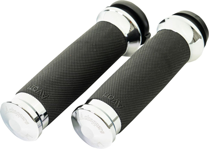 LA Choppers County Line Grips for 2007-2024 Harley-Davidson Chrome Silver Closed End Throttle-By-Wire Billet Aluminium Pair #LA-7493-00