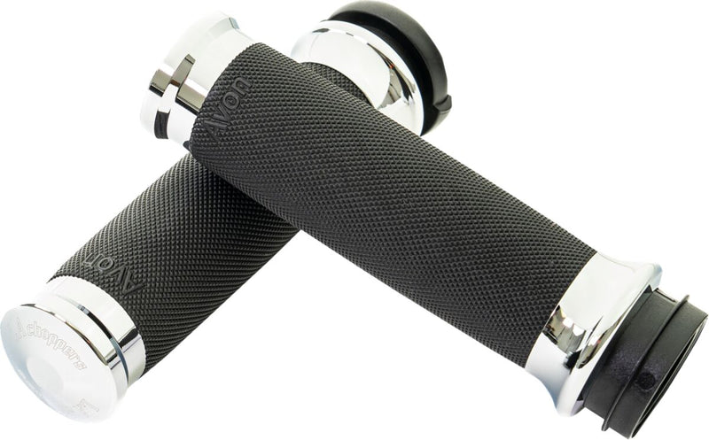 LA Choppers County Line Grips for 2007-2024 Harley-Davidson Chrome Silver Closed End Throttle-By-Wire Billet Aluminium Pair #LA-7493-00