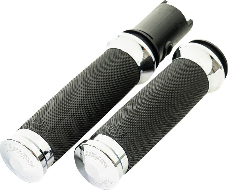 LA Choppers County Line Grips for 2023-2026 Harley-Davidson Chrome Silver Closed End Throttle-By-Wire Billet Aluminium Pair