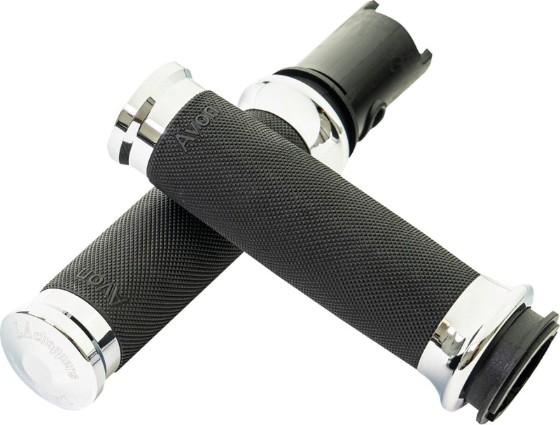 LA Choppers County Line Grips for 2023-2026 Harley-Davidson Chrome Silver Closed End Throttle-By-Wire Billet Aluminium Pair #LA-7493-01