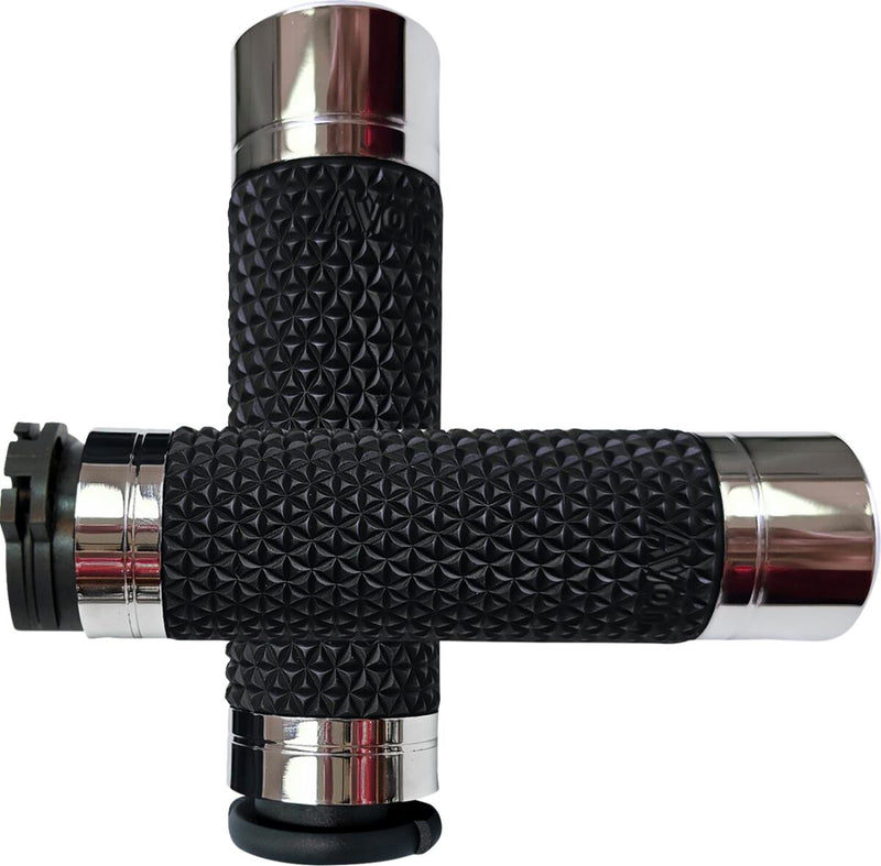 Avon Grips K25 Grips for 1983-2022 Harley-Davidson Black Chrome Silver Cable Closed End Billet Aluminium Kraton™ Rubber Pair