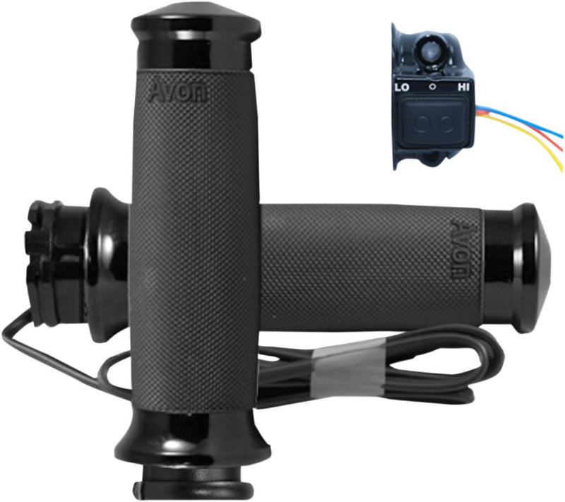 Avon Custom Contour Heated Black Anodised Grips For HD Dual Throttle Cable Models With 1 inch Bars