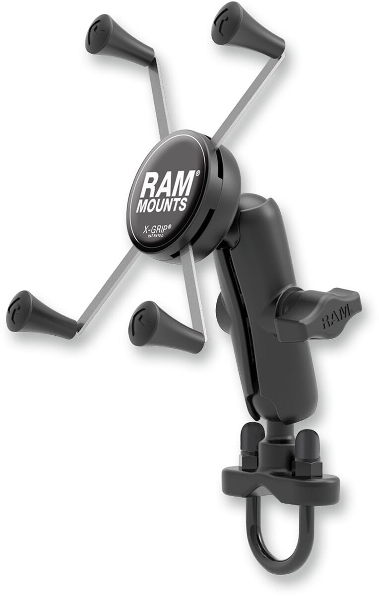 RAM Mounts Handlebar Rail Mount with U-Bolt Base and Universal X-Grip® Cradle Black Flat Phone Aluminium Composite