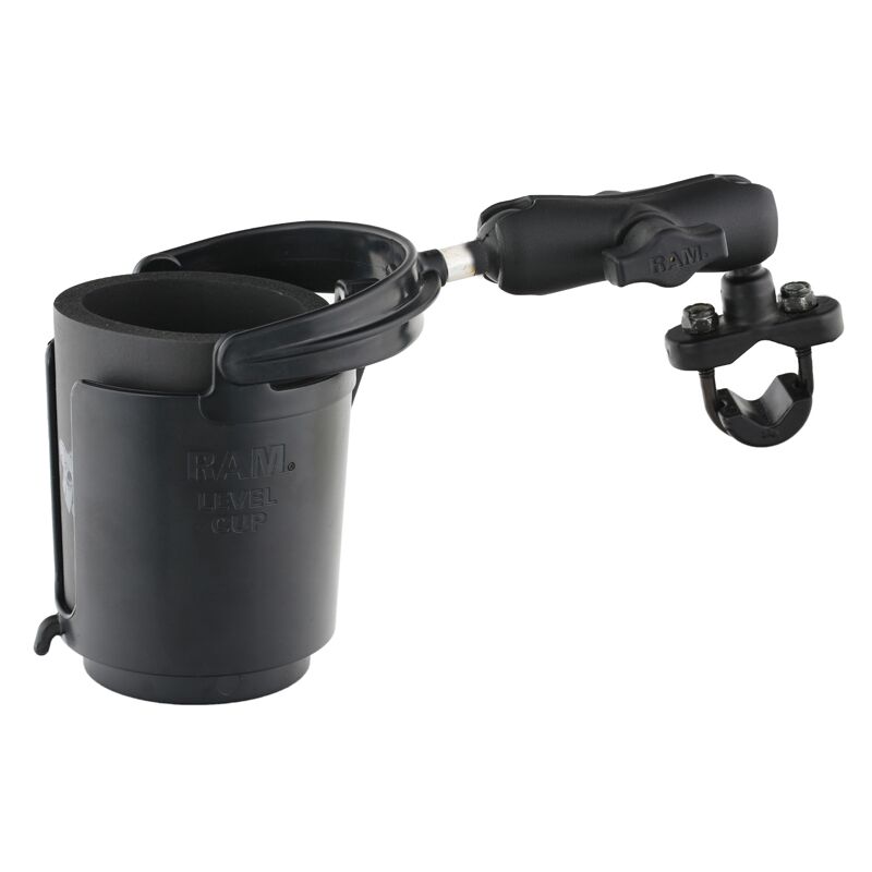 RAM Mounts Handlebar Rail Mount with U-Bolt Base, Level Cup™ Drink Holder and Koozie Black Flat Universal PVC