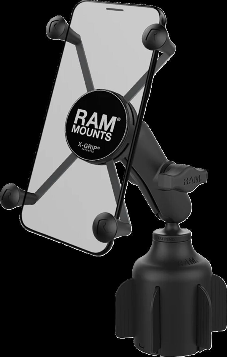 RAM Mounts X-Grip® Large Phone Mount with Stubby™ Cup Holder Base Black Powder-Coated Universal Aluminium Composite Kit