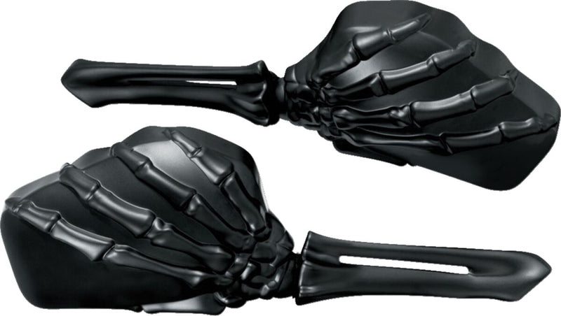 Kuryakyn Skeleton Hand Mirrors Black Stem and Black Head