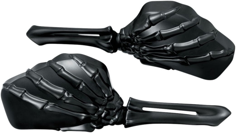 Kuryakyn Skeleton Hand Mirrors Black Stem and Black Head
