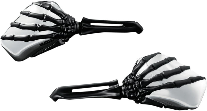 Kuryakyn Skeleton Hand Mirrors Black Stem and Chrome Head