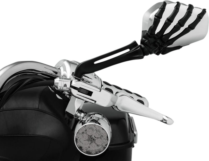 Kuryakyn Skeleton Hand Mirrors Black Stem and Chrome Head