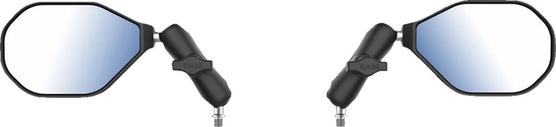RAM Mounts Tough-Mirror™ Kit with M10-1.25 Bases - Medium Arm Black Powder-Coated Left Right Ball and Socket Side View Aluminium Composite