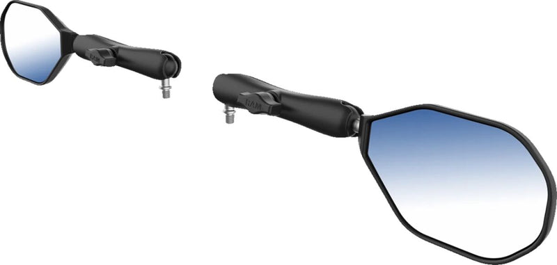 RAM Mounts Tough-Mirror™ Kit with M10-1.25 Bases - Long Arm Black Powder-Coated Left Right Ball and Socket Side View Aluminium Composite
