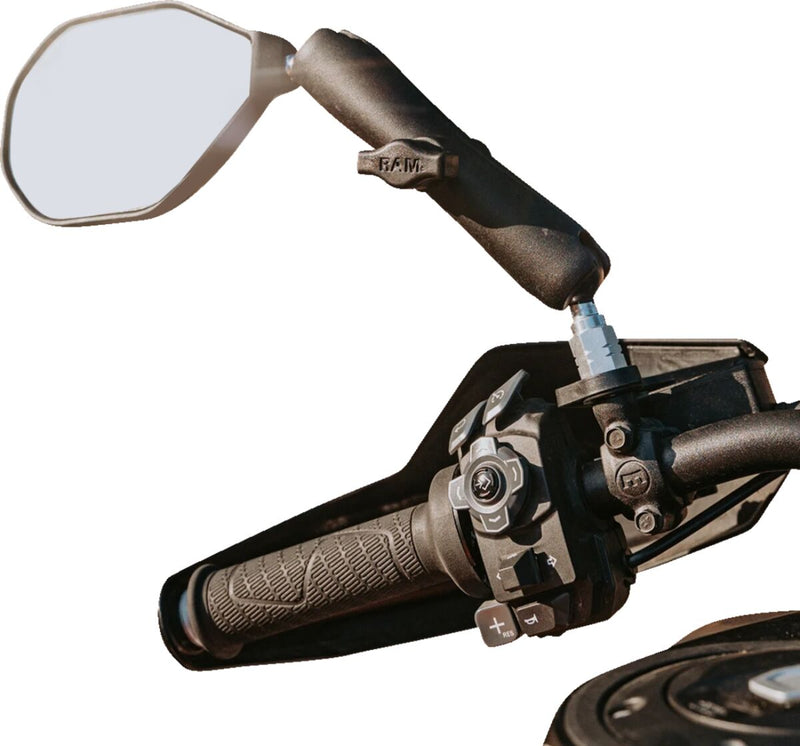 RAM Mounts Tough-Mirror™ Left Mirror with Ball Black Double Ball and Socket Side View Composite Stainless Steel Kit