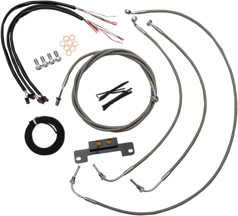 LA Choppers Complete Stainless Braided Handlebar Cable/Brake Line Kit Cable Kit Clear-Coated Natural Silver Alternate Length Clutch Line