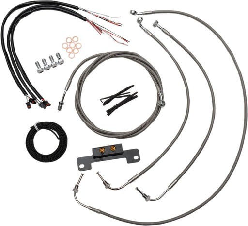 LA Choppers Complete Stainless Braided Handlebar Cable/Brake Line Kit Cable Kit Clear-Coated Natural Silver Alternate Length Clutch Line