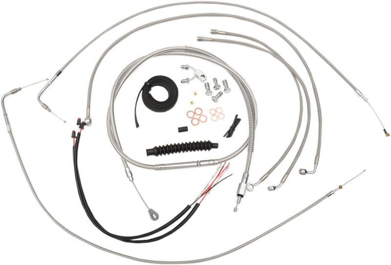 LA Choppers Complete Stainless Braided Handlebar Cable/Brake Line Kit Cable Kit Clear-Coated Natural Silver Alternate Length Clutch Line
