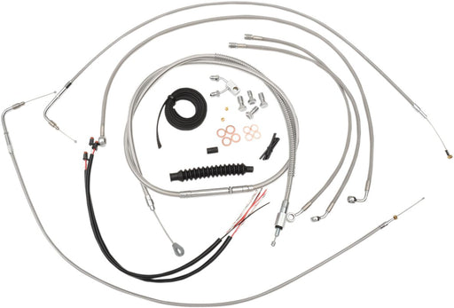 LA Choppers Complete Stainless Braided Handlebar Cable/Brake Line Kit Cable Kit Clear-Coated Natural Silver Alternate Length Clutch Line