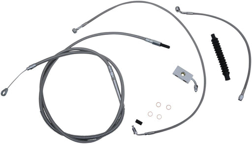 LA Choppers Standard Stainless Braided Handlebar Cable/Brake Line Kit Cable Kit Clear-Coated Natural Silver Alternate Length Clutch Line