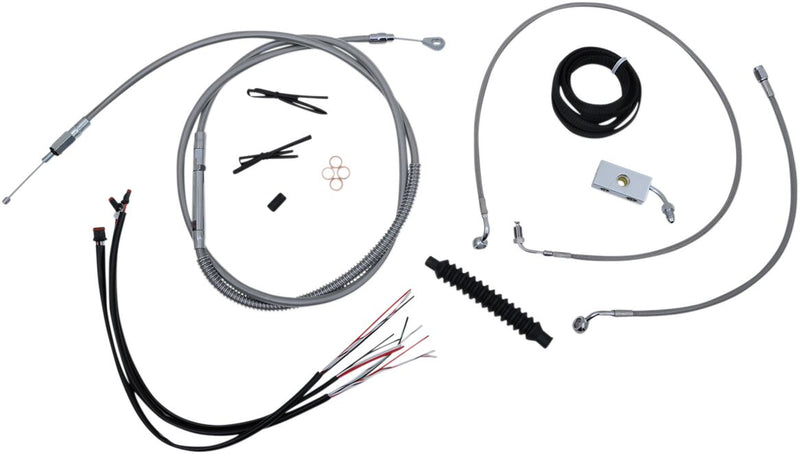 LA Choppers Complete Stainless Braided Handlebar Cable/Brake Line Kit Cable Kit Clear-Coated Natural Silver Alternate Length Clutch Line