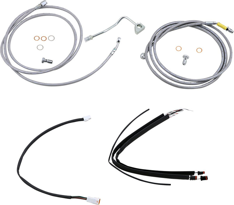 Burly Brand Complete Stainless Braided Handlebar Cable/Brake Line Kit Cable Kit Natural Silver Alternate Length Clutch Line