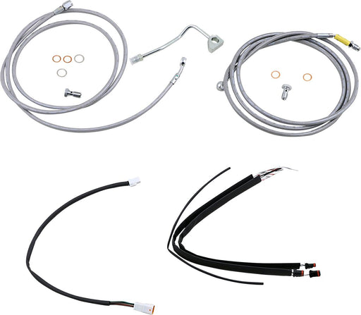 Burly Brand Complete Stainless Braided Handlebar Cable/Brake Line Kit Cable Kit Natural Silver Alternate Length Clutch Line