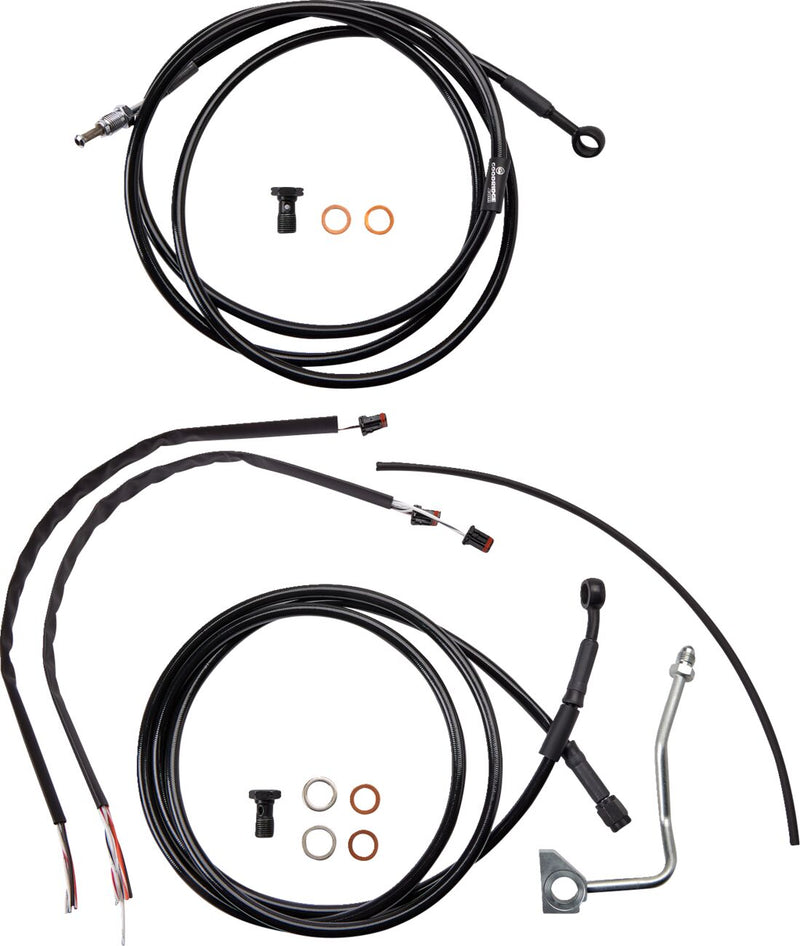 Burly Brand Complete Black Vinyl Handlebar Cable/Line Kit for Ape Hangers Cable Kit Alternate Length Braided Brake Line Clutch Line