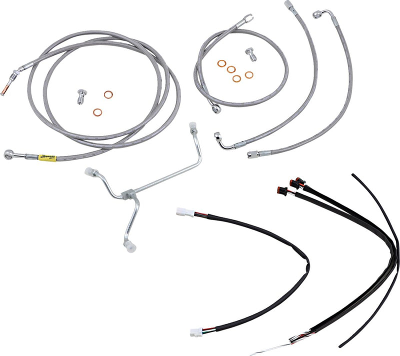Burly Brand Complete Stainless Braided Handlebar Cable/Brake Line Kit Cable Kit Natural Silver Alternate Length Clutch Line