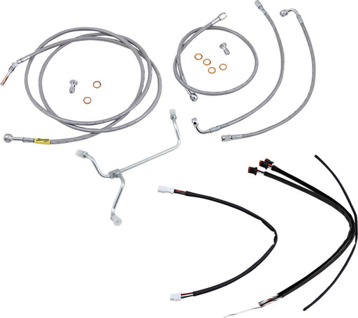 Burly Brand Complete Stainless Braided Handlebar Cable/Brake Line Kit Cable Kit Natural Silver Alternate Length Clutch Line