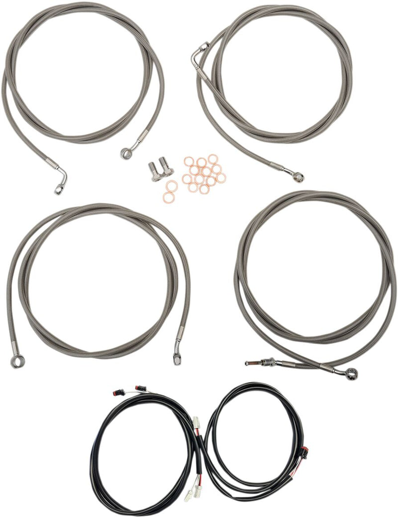 LA Choppers Complete Plug-and-Play Cable Kit Clear-Coated Natural Silver Alternate Length Braided Brake Line Clutch Line