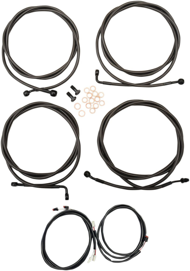 LA Choppers Complete Plug-and-Play Cable Kit Midnight Black Clear-Coated Alternate Length Braided Brake Line Clutch Line Black| Clear-Coated| Natural