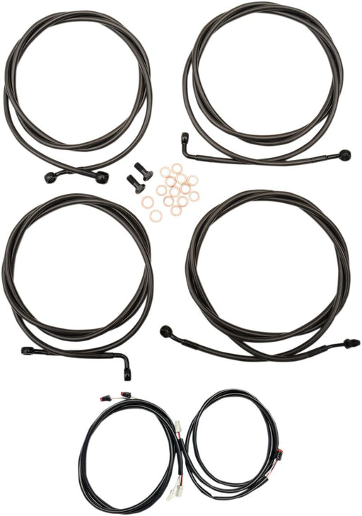 LA Choppers Complete Plug-and-Play Cable Kit Midnight Black Clear-Coated Alternate Length Braided Brake Line Clutch Line Black| Clear-Coated| Natural
