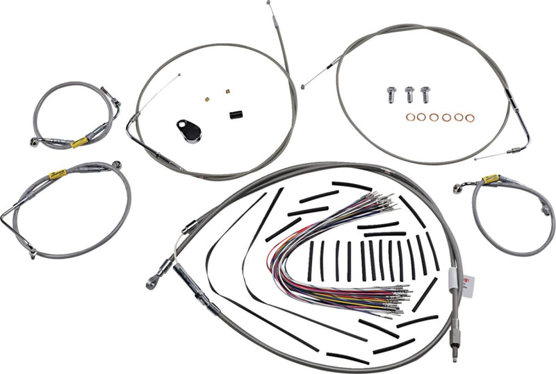 Burly Brand Control Kit for Early Touring Bikes with Bagger Bar Handlebars Complete Cable Kit Silver Alternate Length Brake Line Clutch Line
