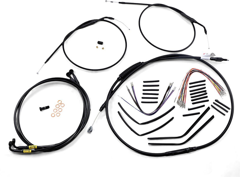 Burly Brand Complete Black Vinyl Handlebar Cable/Line Kit for Ape Hangers Cable Kit Alternate Length Braided Brake Line Clutch Line