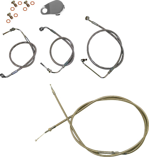 LA Choppers Standard Stainless Braided Handlebar Cable/Brake Line Kit Cable Kit Clear-Coated Natural Silver Alternate Length Clutch Line