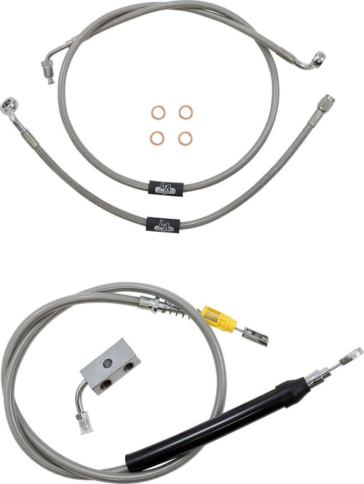 LA Choppers Standard Stainless Braided Handlebar Cable/Brake Line Kit Cable Kit Clear-Coated Natural Silver Alternate Length Clutch Line