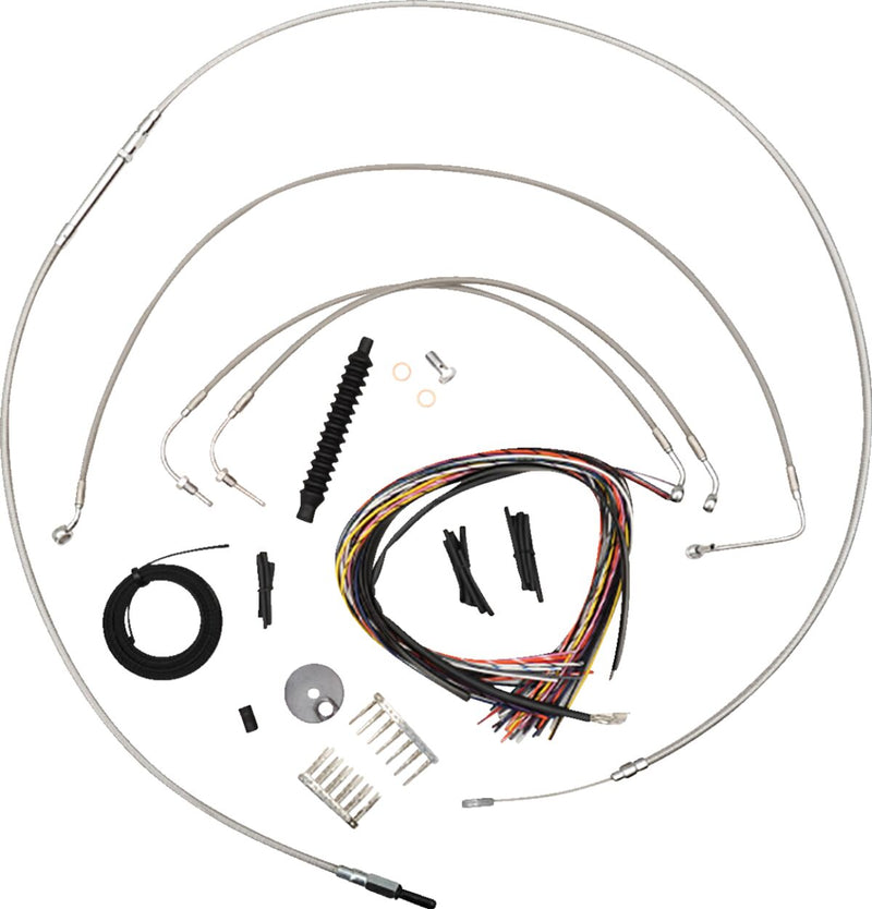LA Choppers Complete Stainless Braided Handlebar Cable/Brake Line Kit Cable Kit Clear-Coated Natural Silver Alternate Length Clutch Line