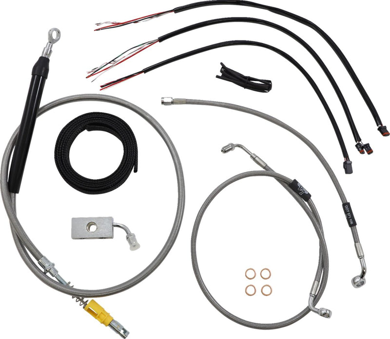 LA Choppers Complete Stainless Braided Handlebar Cable/Brake Line Kit Cable Kit Clear-Coated Natural Silver Alternate Length Clutch Line