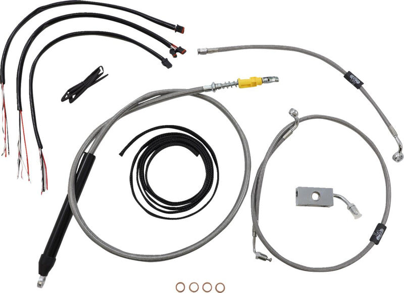 LA Choppers Complete Stainless Braided Handlebar Cable/Brake Line Kit Cable Kit Clear-Coated Natural Silver Alternate Length Clutch Line