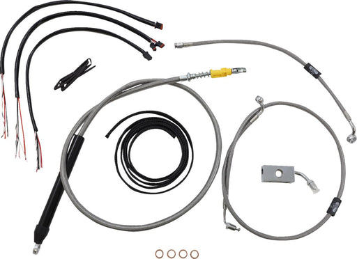 LA Choppers Complete Stainless Braided Handlebar Cable/Brake Line Kit Cable Kit Clear-Coated Natural Silver Alternate Length Clutch Line