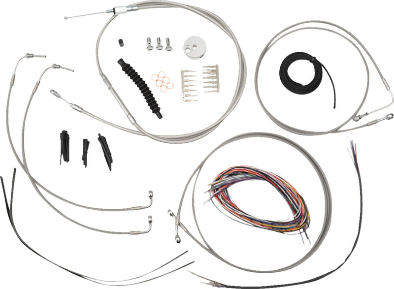 LA Choppers Complete Stainless Braided Handlebar Cable/Brake Line Kit Cable Kit Clear-Coated Natural Silver Alternate Length Clutch Line